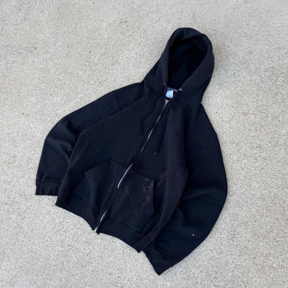 Vintage Russell athletic zipup hoodie black distressed M